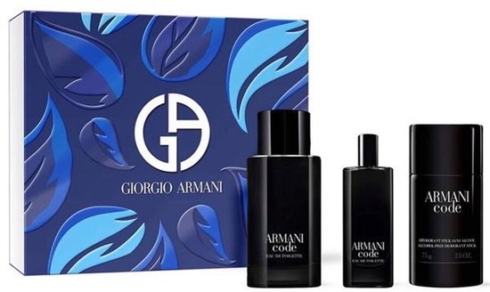 Armani Code Homme Giftset - 75 ml refillable eau de toilette spray + 15 ml eau de toilette tasspray + 75 g deostick - cadeauset voor heren