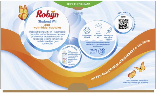 Robijn – Strahlend Weiß – 3-in-1 Waschmittelkapseln – Langanhaltende Weiße – 40 Waschmittelkapseln