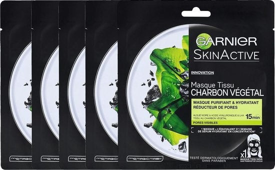 Garnier SkinActive - Pure Charcoal Black Tissue Mask - Purifying and Refining - 5 Pieces - Value Pack