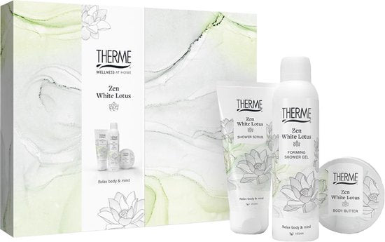 Therme Zen White Lotus Schäumendes Duschgel + Duschpeeling + Körperbutter-Geschenkset