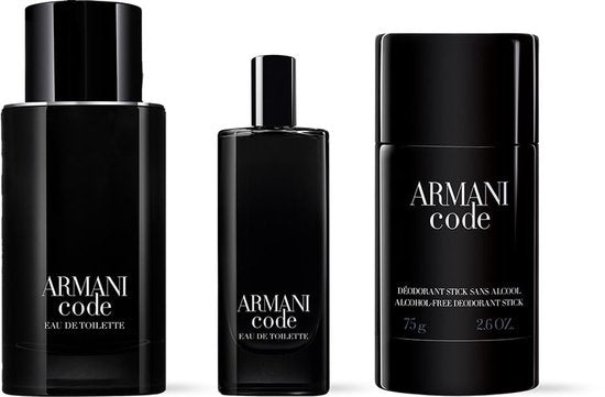 Armani Code Homme Giftset - 75 ml refillable eau de toilette spray + 15 ml eau de toilette tasspray + 75 g deostick - cadeauset voor heren