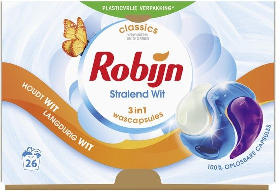 Robijn Wascapsules 3-in-1 Stralend Wit 26 stuks - Verpakking beschadigd