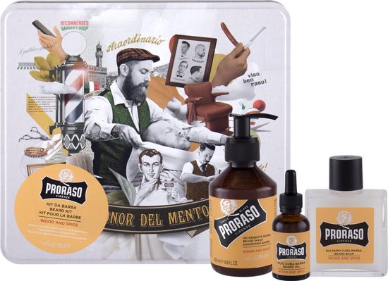 Proraso - Beard kit Wood &amp; Spice - gift set for men - Packaging damaged / dent in the tin