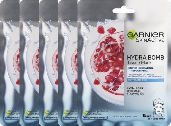 Garnier SkinActive - Hydra Bomb Tissue Mask with Pomegranate - Face Mask - 5 Pieces - Value Pack