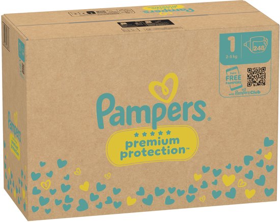 Pampers Premium Protection Maat 1 - 248 Luiers - 2kg-5kg - Voorraadbox