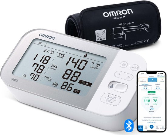 OMRON X7 Smartes Blutdruckmessgerät Oberarm – Messgerät mit Herzfrequenzmessung – Klinisch validiert – mit mobiler App – 22 bis 42 cm Manschette – Verpackung beschädigt