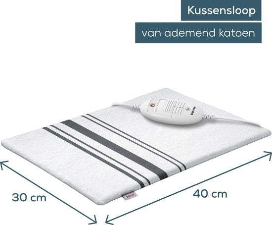 Beurer HK 25 Elektrisch Warmtekussen - Heating Pad - 40 x 30 cm - 3 Warmtestanden - Max. 65¬∞C - Automatische uitschakeling - Fleece/katoen - Hoes machinewasbaar - Grijs/wit