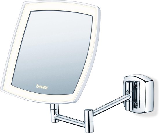 Beurer BS 89 Make up mirror - LED lighting all around - Wall mirror - Wall mounting - 5x magnification - Square 16 x 16 cm - Dimmer - Incl. batteries - 3 year warranty - Packaging damaged