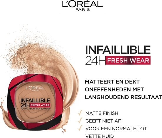 L'Oréal Paris – Infaillible 24H Fresh Wear Foundation in Puder – 300 Amber