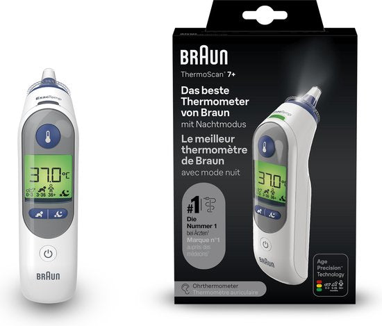 Braun Thermoscan 7+ Oorthermometer met nachtmodus - accessoires inbegrepen