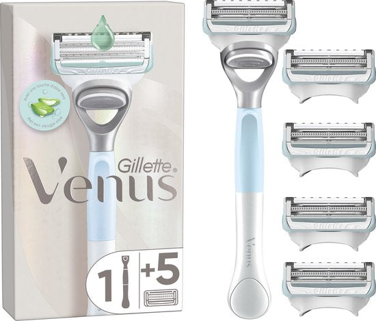 Gillette Venus + Satin Care Rasiersystem und 5 Rasierklingen – Für Haut und Schamhaar – Beschädigte Verpackung