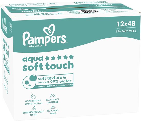 Pampers Aqua Soft Touch Babydoekjes - 12 Verpakkingen Van 48 Doekjes = 576 Doekjes