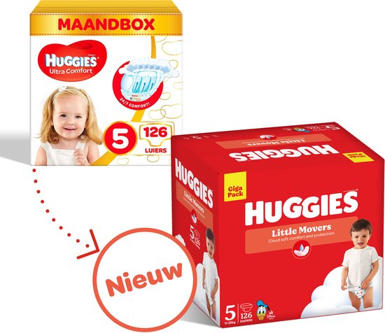 Huggies® Little Movers baby diapers, Size 5 (11 to 25 kg), 126 diapers with Disney© designs, Giga pack - Packaging damaged