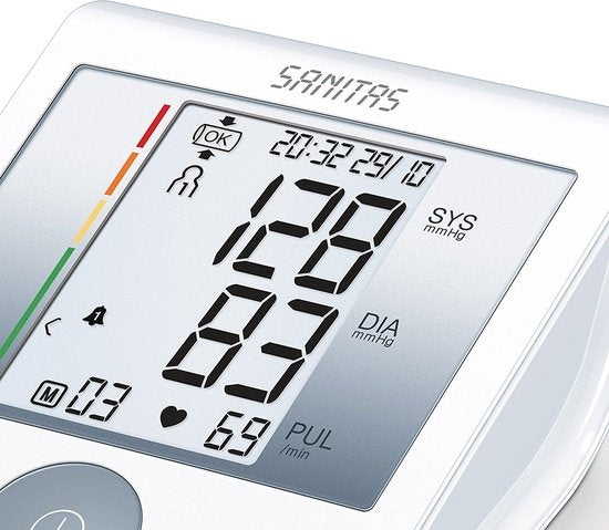 Sanitas SBM 22 Bloeddrukmeter bovenarm - Hartslagmeter - Risico-indicator - Manchet-aanbreng controle - 22 tot 36 cm Manchet