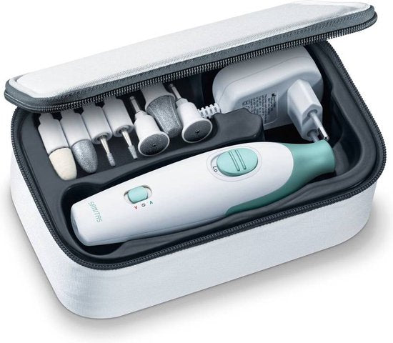 Sanitas SMA 36 Electric nail file - Nail drill - Electric Manicure and Pedicure set - 7 Attachments - Storage bag - 2 Settings - Left and right rotation - 2 year warranty - White/green - Packaging damaged