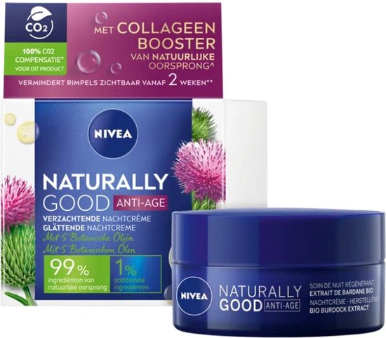 NIVEA Naturally Good Anti-Age Beruhigende Nachtcreme – Anti-Falten-Gesichtscreme mit 5 Pflanzenölen – Alle Hauttypen – 50 ml – Verpackung beschädigt