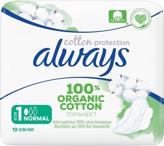 Always Damenbinden Bio Cotton Protection Ultra Normal mit Flügeln 12 Stück