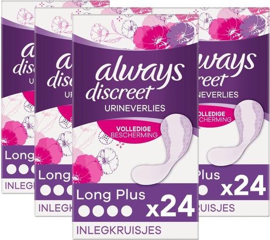 Always Discreet Long Plus Panty Liners for Urinary Incontinence - Value Pack 4 x 24 Pieces - Packaging damaged