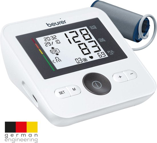 Beurer BM 27+ Oberarm-Blutdruckmessgerät – Netzbetrieb &amp; Batterie – Empfohlen von der Herzstiftung – Unregelmäßiger Herzschlag – Risikoindikator – Manschetten-Anlegekontrolle – Manschette 22-42 cm