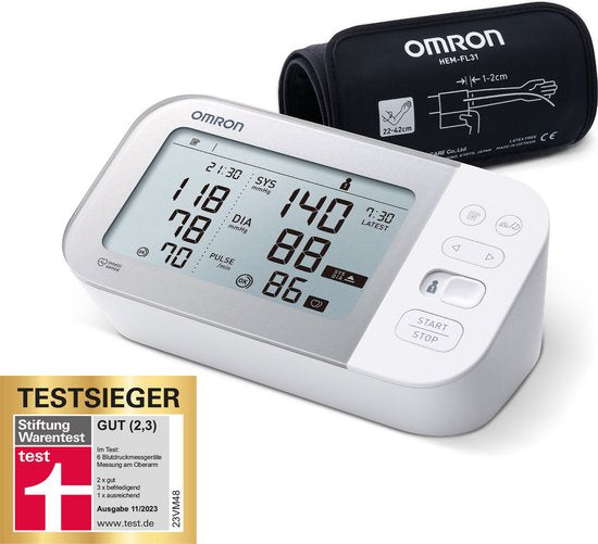 OMRON X7 Smartes Blutdruckmessgerät Oberarm – Messgerät mit Herzfrequenzmessung – Klinisch validiert – mit mobiler App – 22 bis 42 cm Manschette – Verpackung beschädigt
