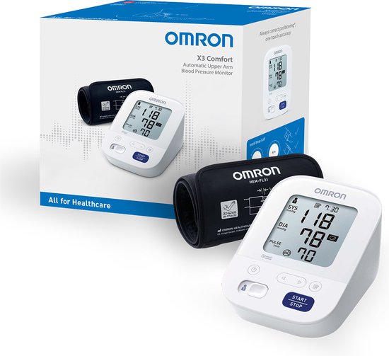 OMRON X3 Comfort Blood Pressure Monitor Upper Arm - Recommended by the Dutch Heart Foundation - Blood Pressure Monitor with Heart Rate Monitor - Irregular Heart Rate - 22 to 42 cm Cuff - Packaging damaged