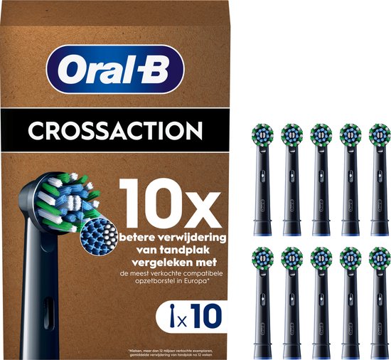 Oral-B Cross Action Pro - Opzetborstels Zwart - Met CleanMaximiser Technologie - 10 Stuks- Verpakking beschadigd