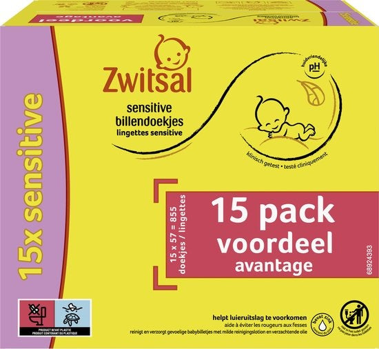 Zwitsal Baby Wipes Sensitive - 855 pieces - Value pack