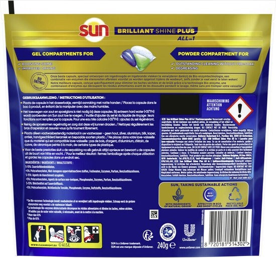 Sun Brilliant Shine+ All-in 1 Dishwasher Capsules 16 pieces