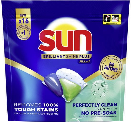 Sun Brilliant Shine+ All-in 1 Dishwasher Capsules 16 pieces