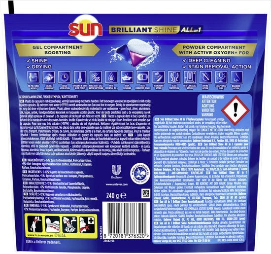 Sun Brilliant Shine All-in 1 Dishwasher Capsules 16 pieces