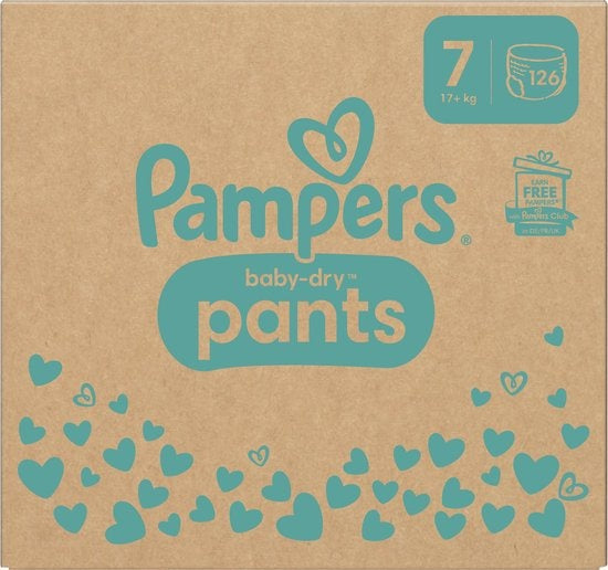 Pampers Baby-Dry Pants Größe 7 (17 kg+), 126 Windelhosen – Monatsbox