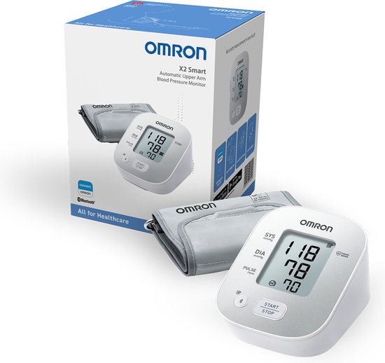 OMRON X2 Smart Blutdruckmessgerät Oberarm – Blutdruckmessgerät mit Pulsmesser – Unregelmäßiger Herzschlag – mit mobiler App – 22 bis 32 cm Manschette