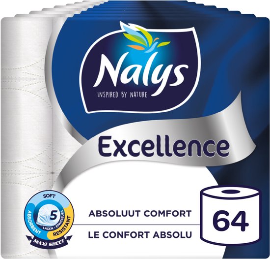Nalys Excellence Toiletpapier - 64 rollen - Maxi Vellen (5-laags) - Voordeelverpakking
