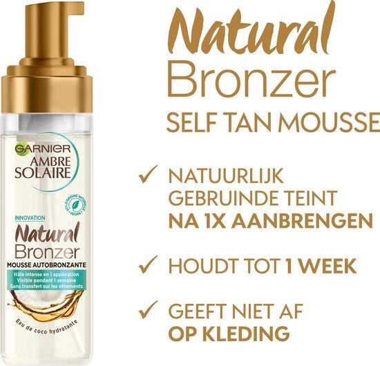 Garnier Ambre Solaire Self Tan Mousse - Self Tanner for Body &amp; Face - 200ml - Cap is missing