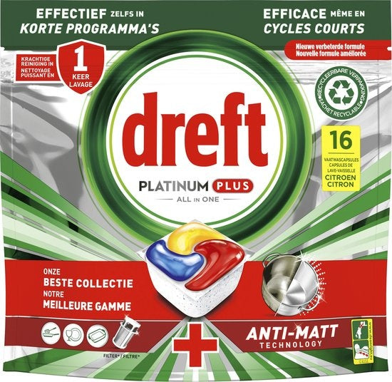 Dreft Platinum Dishwasher Tablets All-in-One Lemon 16 pieces