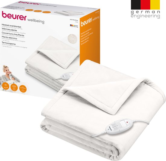 Beurer HD 75 Heating Blanket - White - Test: very good - 180 x 130 cm - 6 Heat settings - Luxury electric top blanket - Packaging damaged