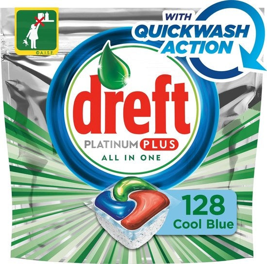 Dreft Platinum Plus Cool Blue - Quarterly box 4x32 Pieces - Dishwasher tablets