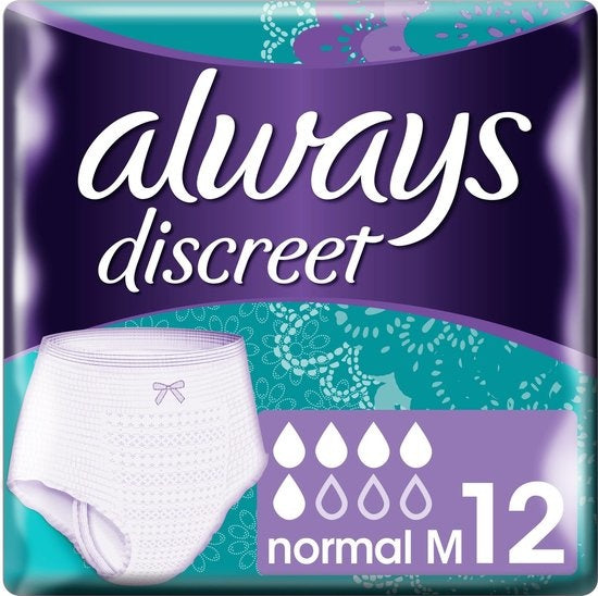 Always Discreet Normal Panties for Urinary Incontinence - Size M - 12 Pieces - Packaging damaged