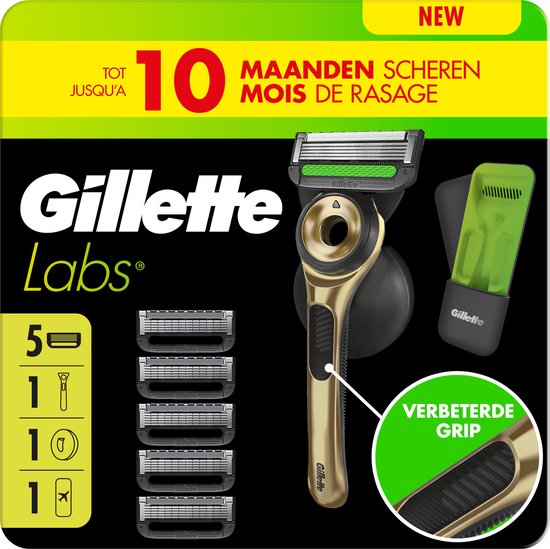 GilletteLabs Champion Gold Exfoliating Strip Shaving System - 1 Handle + 5 Blades + 1 Wall Hanger + 1 Case - Damaged Packaging