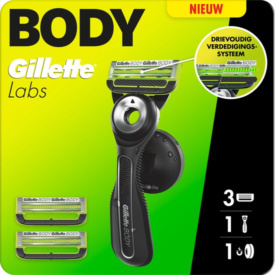 Gillette Labs Body + Intimate Scheersysteem voor Mannen - Houder + 3 scheermesjes - van Gillette - beschadigde verpakking