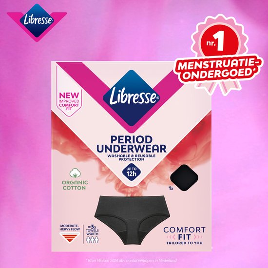 Libresse Menstruationsunterwäsche, waschbar – Schwarz, Bio-Baumwolle – Größe S – Verpackung beschädigt