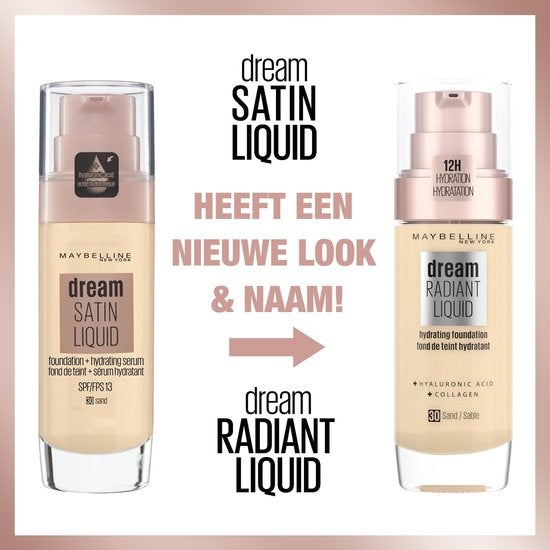 Maybelline Dream Radiant Liquid - 044 Natural Beige - Foundation Suitable for Dry Skin with Hyaluronic Acid - 30 ml