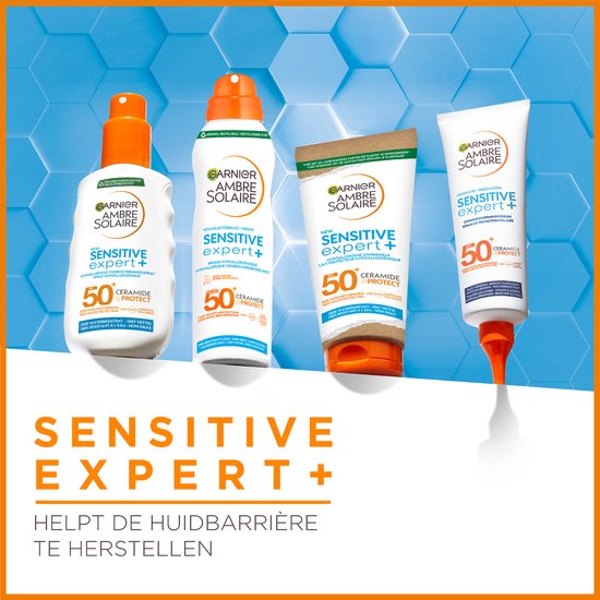 Garnier Ambre Solaire Sensitive Expert Hypoallergenes Sonnenschutzspray LSF 50+ – Ceramide Protect – 150 ml – Beschädigte Verpackung/keine Kappe