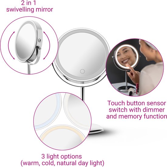 BaByliss LED Beauty Mirror Schminkspiegel 9450E – LED-Beleuchtung mit 3 Einstellungen – Abnehmbarer Magnetspiegel 10-fache Vergrößerung – Verpackung beschädigt