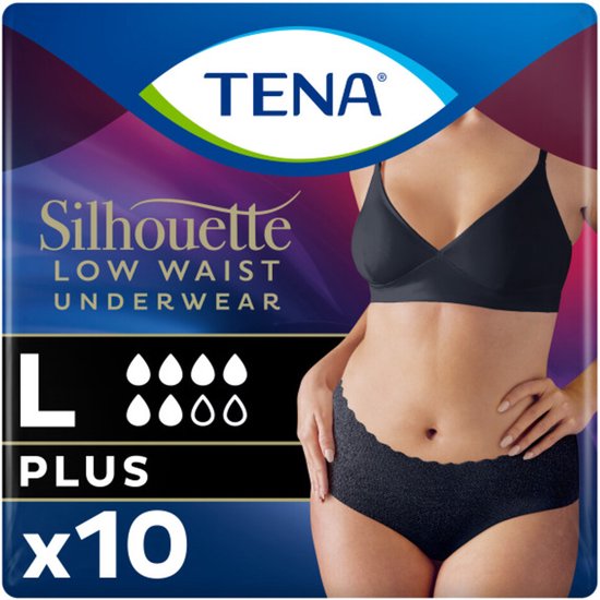 TENA Pants Silhouette Plus Black Low Waist L 10 Stück