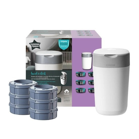 Tommee Tippee Twist &amp; Click Starterpack Diaper Pail - With 6 refill cassettes - White