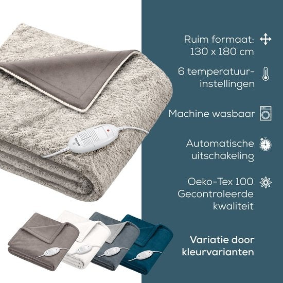 Beurer HD 75 Nordic Warmtedeken - Test: zeer goed - 180 x 130 cm - 6 Warmtestanden - Luxe elektrische bovendeken - Taupe