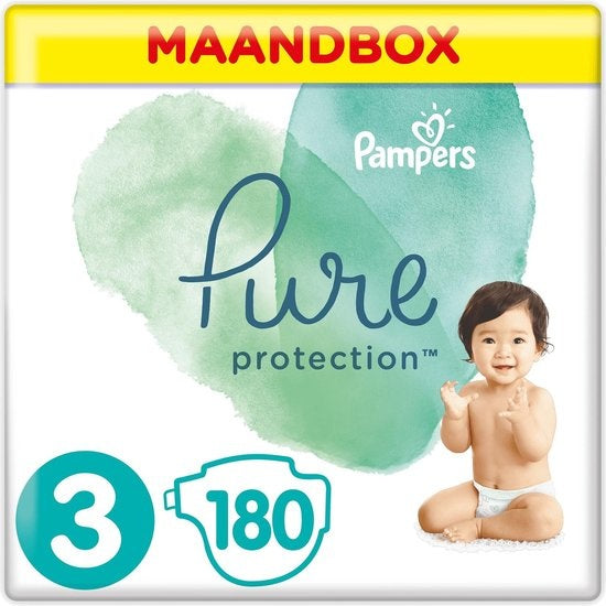 Pampers Pure Protection Diapers - Size 3 (6-10 kg) - 180 Pieces - Monthly Box