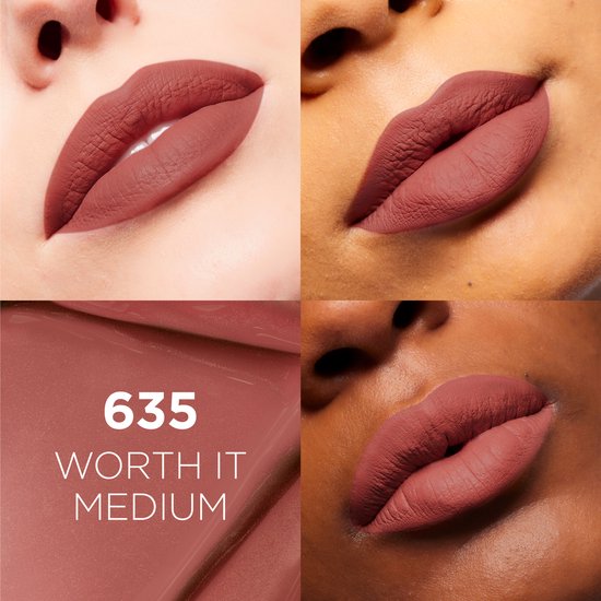 L'Oréal Paris Infaillible Matte Resistance lippenstift Nude – Langhoudende Vloeibare Lipstick met een matte finish Verrijkt met Hyaluronzuur - Vegan - 635 Worth It Medium - 5ml
