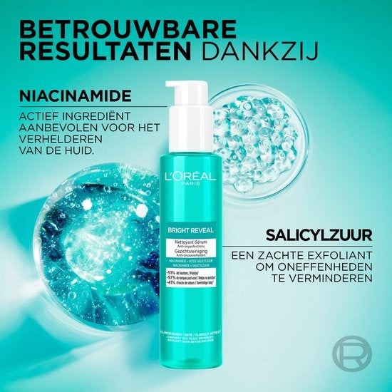 L'Oréal Paris Bright Reveal Schuimende Reinigingscrème met Niacinamide - Gezichtsreiniger tegen pigmentvlekken - 150ml - Verpakking beschadigd / mist pompje